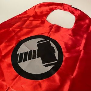 Kid’s Thor Hammer red satin cape with black satin lining